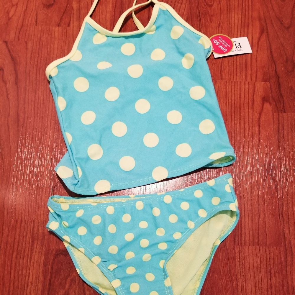 NEW Girls two piece tankini in teal & lime green
